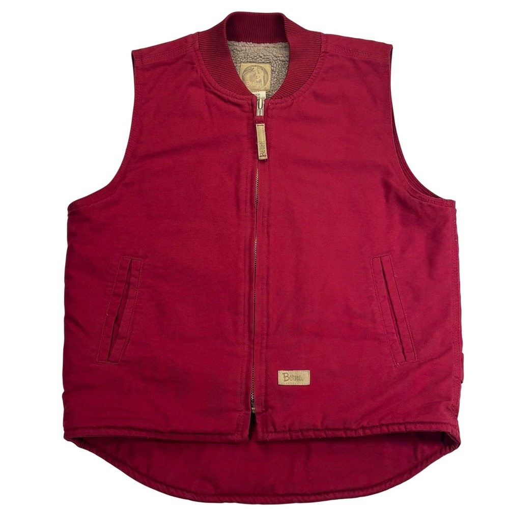 Berne Vest Red Duck Canvas Sherpa Lined Workwear Utility Western Gorpcore Small